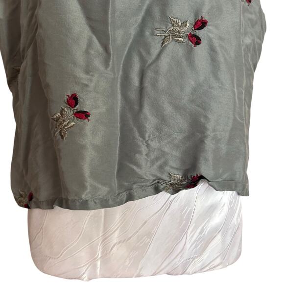 Vintage Sage Red Rose Embroidery Silk Shirt Womens Sz Medium Fall Fairy Feminine - Picture 12 of 16